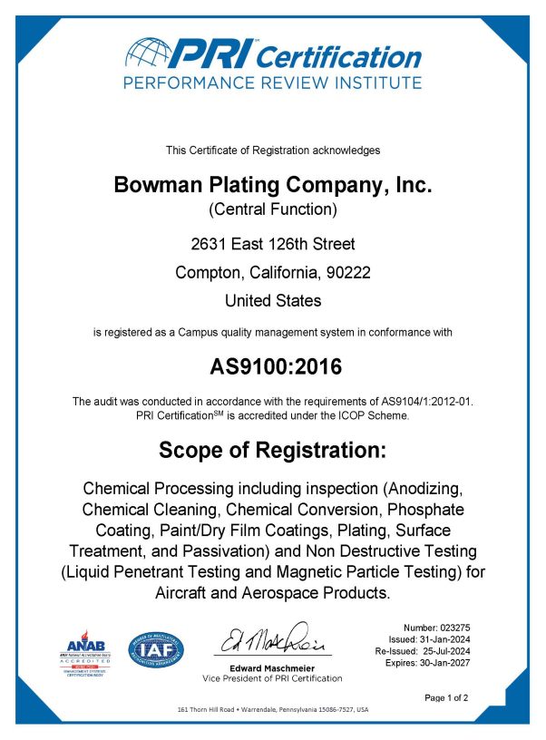 AS9100 Certificate of Registration 1